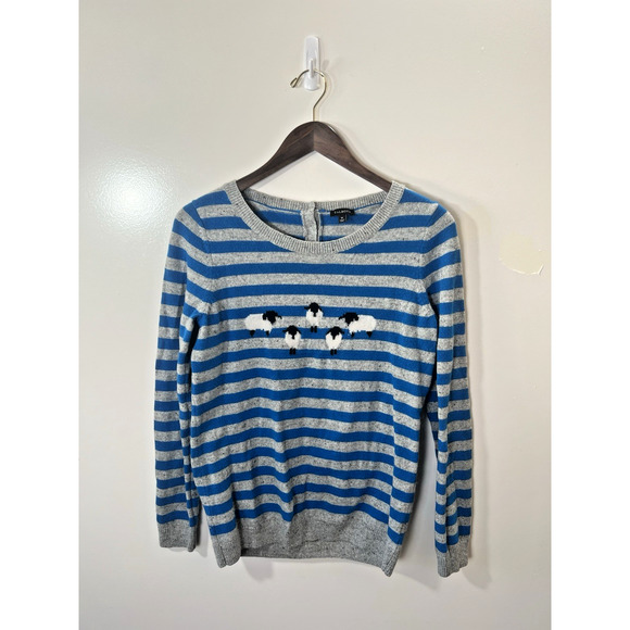 Talbots Women’s Wool Blend Stripe Sheep Sweater Size M Blue Gray Preppy Novelty - Picture 1 of 9